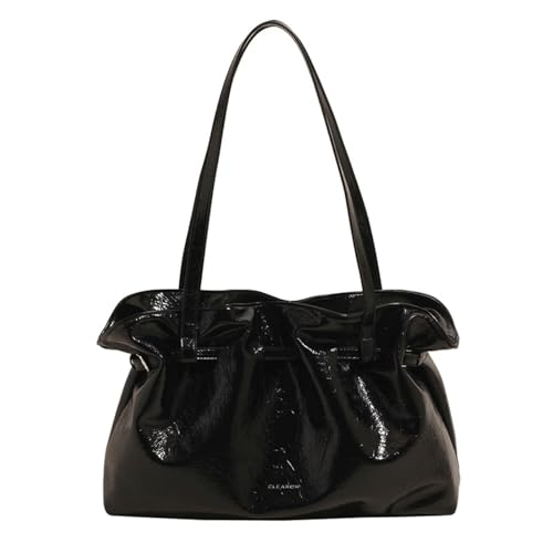 Ruffle Tote Bag Vintage Soft Leather Shoulder Bag with Ruffled Top Edge Shoulder Handbag for Women