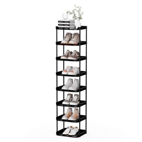 Altdnmaf Etagere Chaussures Etroite à 8 Niveaux, Rangement Chaussures Gain de Place, Etagere Plastique Empilable, Shoe Rack pour Chambres, Couloirs, Salons,...