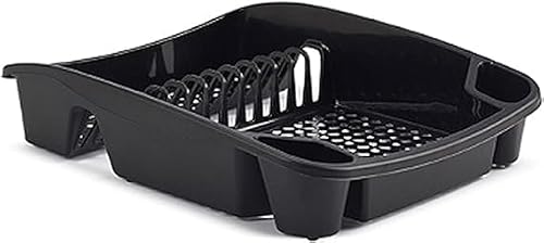 ZARVICZONIA Cutlery Drainer Utensil Holder with Plastic Large Dish Drainer Rack Kitchen Sink Draining Board Countertop Dish Cup Glass Plate Drying Draining Board (Black)