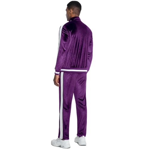 ANOTWENER Men's 2 Piece Tracksuits Velour Sweatsuits Athletic Fit Velvet Outfit Jogging Full Zip Jacket Pants Set4