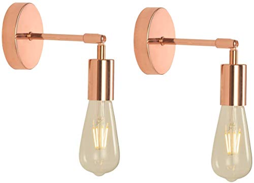 Lámpara de pared interior industrial rosa con casquillo E27 de metal para cocina de 2 unidades