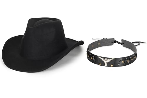 Image of Women-Classic-Western-Cowboy-Shapeable-Hat - Men-Roll-Up-Wide-Brim-Felt-Fedora-Hats-Cowgirl-Hat with Belt Buckle(M-L)