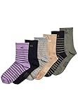 camel active Damen gestreifte Socken aus Baumwolle im 6er Pack in Lila, Schwarz, Grau, Grün und Beige Mehrfarbig womenswear-39-42
