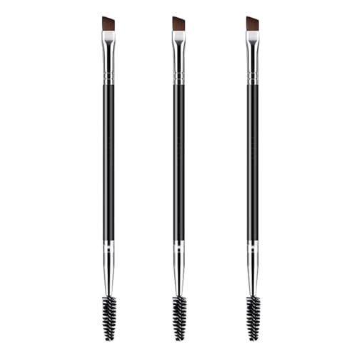 Luojuny Juego de 3 cepillos de cejas de doble cabeza profesional de doble ángulo, cepillo de cejas en espiral biselado, cepillo de maquillaje de ojos con mango de plástico, cepillo de pestañas