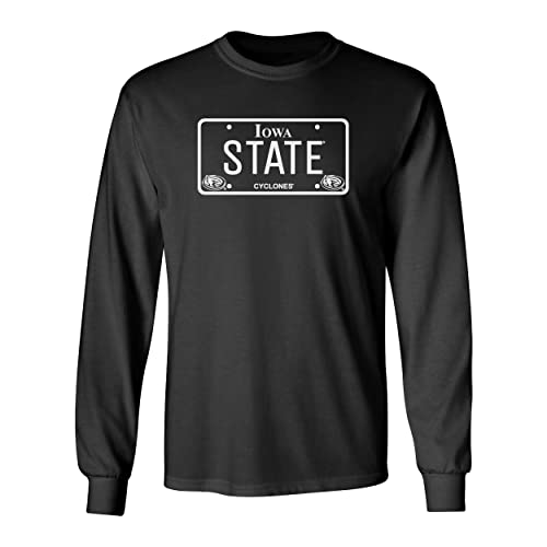 CornBorn Iowa State Tshirt - Iowa State Long Sleeve Men - ISU Shirt Man -Cyclones Blackout License Plate - Black - XL
