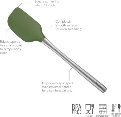 Image of Tovolo Silicone Cooking Utensil Set of 6 Stainless Steel Handle Ladle Slotted Turner Tongs Flex Core Spatula Scraper Mixing Spoon & Potato Masher, Dishwasher Safe BPA Free Utensils, Pesto Green