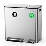 Dual Trash and Recycling Bins for Kitchen, 13.2 + 5.2 Gal (50+20L) Stainless Steel Trash and Recycle Bin Combo with Soft-Close Lid, Large Garbage Cans for Kitchen Home with 2 Magnets Sticker, Silver