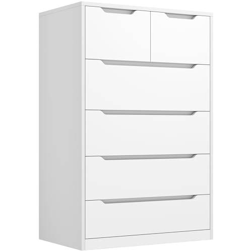 Romorgniz 6 Drawer Dresser for Bedroom Tall Chest of Drawers for Hallway,White,43.2' H X 27.6' W...