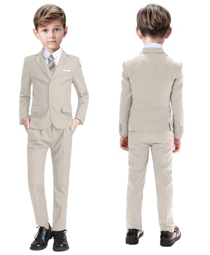 Image of Suit for Boy Formal Slim Fit Tuxedo 5 Pieces Kids Toddler Wedding Outfit Blazer Pants Vest Set Boys Suits