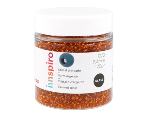 INNSPIRO Rocalla de vidrio redonda plateado naranja 2,3mm. 120gr. Bote. Para crear pulseras y collares, ideal para manualidades y joyas con niños. Cuentas semilla.