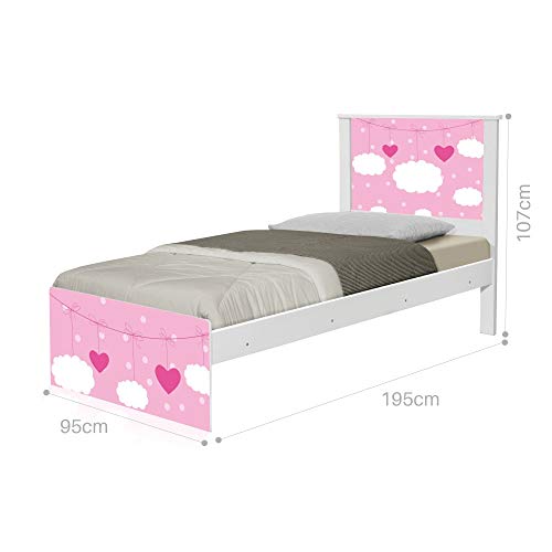 Cama Solteiro Adesivada Nuvens Menina com Colchão