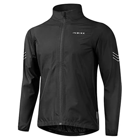INBIKE Cycling Jacket Waterproof Mens Reflective Rain Jacket Running Mountain Hiking Walking Windproof Outdoor Sports Raincoat Men Women lightweight Coat Black L Cover