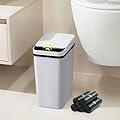 FRESHLIX Bathroom Trash Can 2.6 Gallon Automatic Small Garbage Can with Lid, Slim Motion Sensor Plastic Narrow Trash Bin for Bedroom, Kitchen, Office (A-Basic Battery Supply-Grey, 1 Pack(2.6 Gallon))