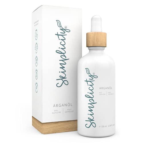 Skinplicity Argan Oil Cold Pressed and Unroasted Organic Grade,100ml,Pure Natural Care Product for Skin and Hair,Vegan