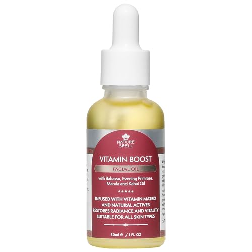 Nature Spell Vitamin Boost Huile pour le visage, nourrissante en profondeur et restaure l'éclat de la peau, infusée avec de la vitamine E et un mélange riche de vitamines, végétalien, 30 ml