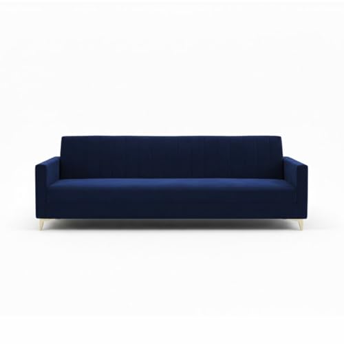 Image of Marvello 3+1+1 Fabric Sofa Set for Living Room | Soft Velvet Upholstery, Sturdy Wooden Frame | Stylish Sofa for Hall & Office Spaces (Dark Blue)