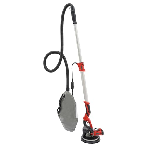 RocoReny 1250W Electric Drywall Sander, Foldable Ceiling Sander with 6 Variable Speed 800-1800RPM ＆ LED Lights, Popcorn Ceiling Removal Tool with Retractable Handle, for Sanding Walls, Floors (Red)