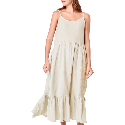 Image of Simple&Opulence Women Summer Casual Cotton Maxi Dress, Loose Sleeveless Spaghetti Strap Tiered Boho Flowy Sundress for Beach