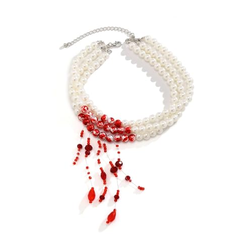 GAUEIOUR Dripping Blood Imitation Pearls Choker Halloween Necklace Vampire Party Costume Gothic Jewelry for Halloween Parties & Themed Events