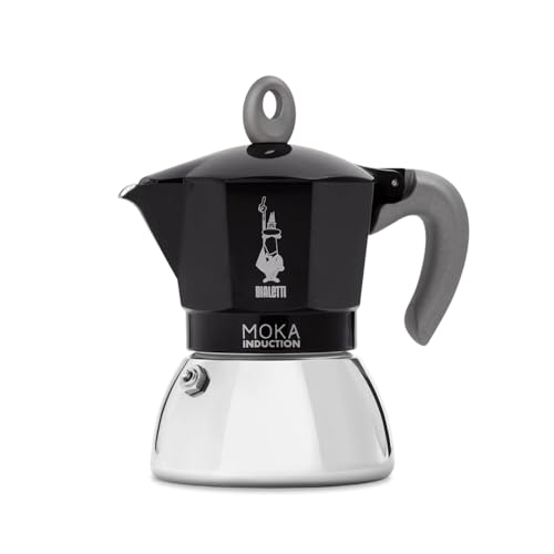 Bialetti Moka Induction Stovetop Espresso Maker, Black, 2 Cup Capacity – Suitable for All Hobs Including Induction – Bi-Material Aluminium & Stainless Steel with Patented Safety Valve