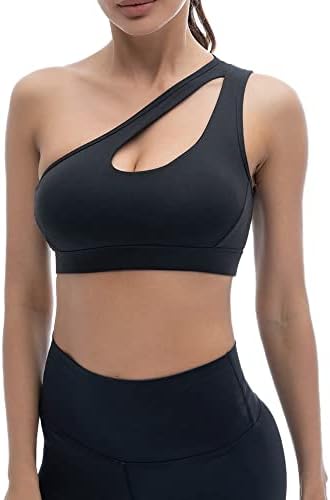 glamline One Shoulder Sports Bra for Women Removable Padded Yoga Bra Wirefree Sexy Cute Workout Gym Tank Top