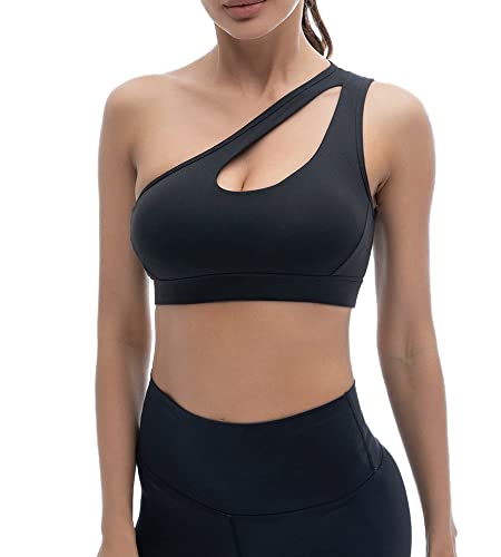 Glamline One Shoulder Sports Bra For Women Removable Padded Yoga Bra Wirefree Sexy Cute Workout Gym Tank Top #TOP28