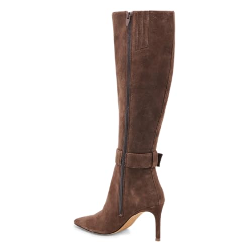 FOWT Women Stiletto High Heel Knee High Boots Pointed Toe Ankle Buckle Side Zipper Long Boots Comfy Winter Daily Dress Shoes Size 4-16 US3