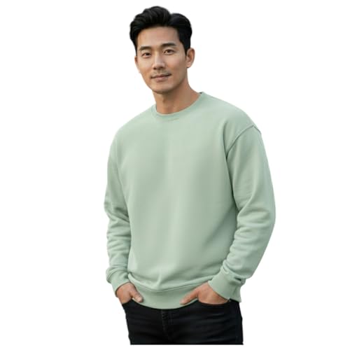 Image of Men's Crew Neck Sweatshirt, Long Sleeve, Casual Pullover, Multiple Colors Available