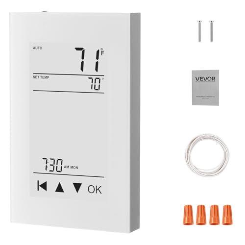 Image of VEVOR 7-Day Programmable Thermostat Gray-White (Without WiFi) - for Radiant Underfloor Heating Cable & Heat Pump, GFCI & Sensitive Sensor, LCD Touchscreen, Energy-Efficient