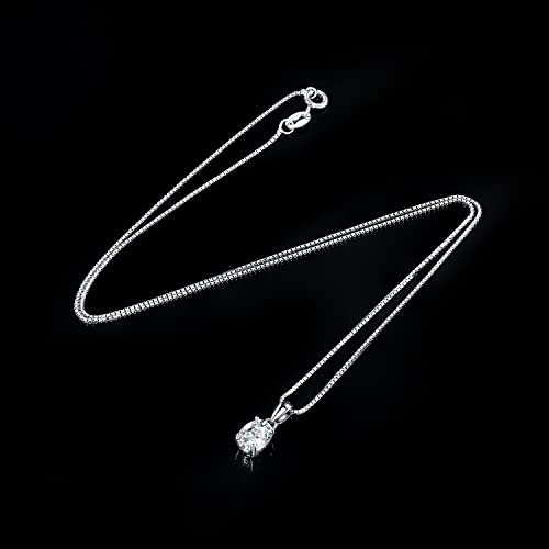 Jewelrypalace Oval Cut 8 * 6Mm 1Ct Moissanite Solitaire Pendant Necklace For Women, Classic Simulated Diamond 925 Sterling Silver 14K White Gold Plated Necklaces For Her Vvs D-F, 18 Inch Box Chain #TOP3