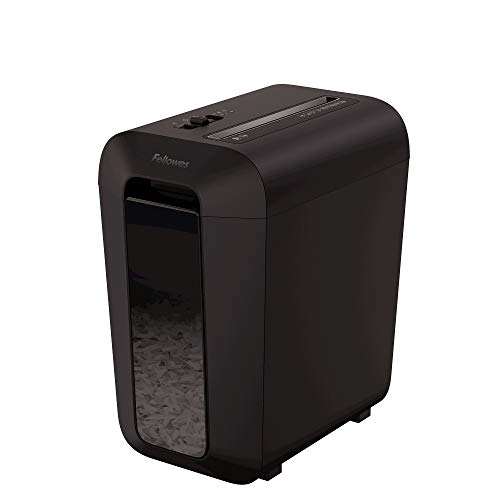 Fellowes LX65 - Destructora trituradora de papel, corte en partculas, destruye hasta 10 hojas, uso personal, tritura tarjetas de crdito, color negro