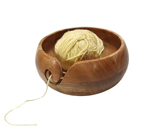 Image of Handmade Acacia Wood Yarn Bowl - Large Knitting & Crochet Holder for Tangle-Free Crafting - 6.5 inch x 3 inch (Natural Finish) - Gift for Knitters & Crocheters