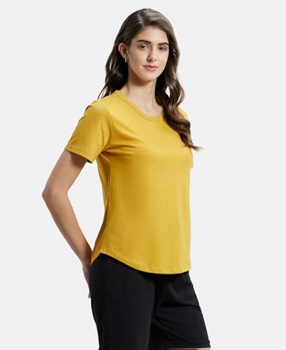 Image of Jockey AW88 Women Super Combed Cotton Rich Relaxed Fit Solid Curved Hem Styled Half Sleeve T-Shirt