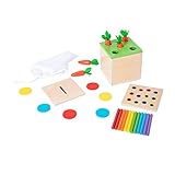 Adena Montessori 3 for 1 Wooden Montessori Play Kit Baby Toys,includes Matchstick Color Drop Game,Carrot Harvest Game and Coin Box,Learning Toy for Kid 1,2,3 Year Old,Girl Boy Gift for Baby 6-12 Month