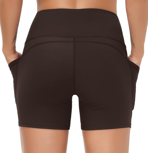 Image of THE GYM PEOPLE High Waist Yoga Shorts for Women's Tummy Control Fitness Athletic Workout Running Shorts with Deep Pockets