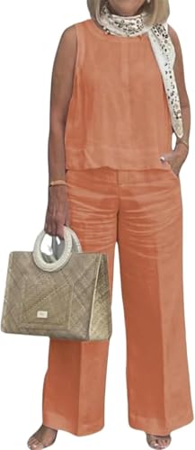 Conjunto de lino mujer transpirable contra el calor con pantalón ancho y bolsillos