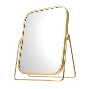 HAKIDZEL Desktop Vanity Mirror Square Mirror Tabletop Makeup Mirror Tabletop Vanity Mirror Women Makeup Mirror Desk Topper Standing Makeup Mirror Gold Trim to Rotate Vintage Metal Bracket