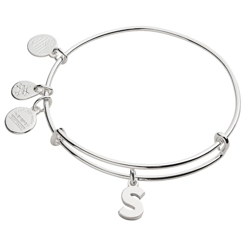 Image of Alex and Ani Expandable Bangle for Women, Initials A to Z Letter Charms, Shiny Finish, 2 to 3.5 in