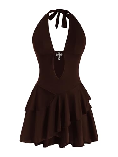 Image of SOLY HUX Women's Cheetah Print Backless Halter Mini Dress