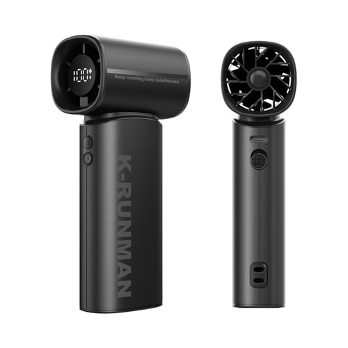 K-RUNMAN Portable Handheld Turbo Fan，100 Speeds Adjustable Mini Personal Fan, 4000mAh USB Rechargeable Battery Operated, LED Display,Gifts for Women Men Travel/Camping/Outdoor (Black)