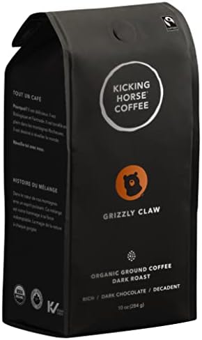 Kicking Horse Coffee, Grizzly Claw, Dark Roast, Ground, 10 oz - Certified Organic, Fairtrade, Kosher Coffee