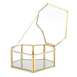 Boîte à bijoux en verre en forme de cœur de style nordique avec bordure dorée.