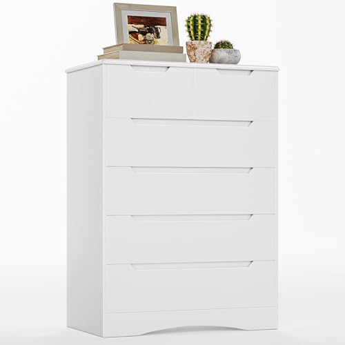 Gizoon 6 Drawer Dresser, Chest of Drawers with Large Storage, White Dressers for Bedroom, Tall Dresser and Organizer with Anti-Tripping, Wooden Cabinet for Office, Living Room, Entryway