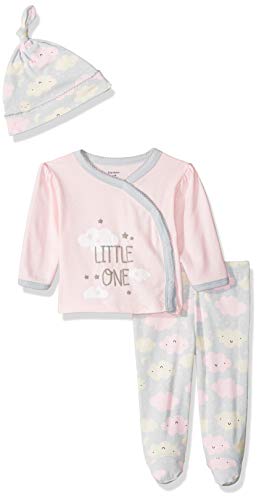 Gerber Baby Girls 3-Piece Shirt, Footed Pant and Cap Set, Cloud, Preemie