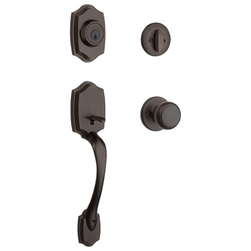 Image of Kwikset Belleview Front Door Lock Handle and Deadbolt Set, Entry Handleset Exterior with Cove Interior Door Knob, Venetian Bronze, Pick Resistant SmartKey Rekey Deadbolt Security