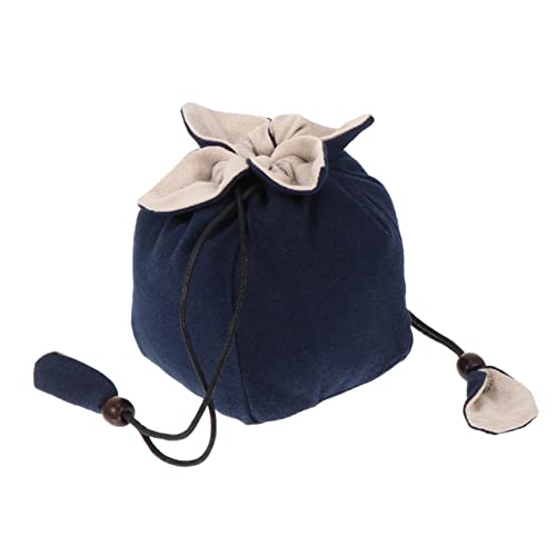 minkissy 携帯便利な純綿ティー収納袋 グ式 茶壺収納ポーチ デ 木製ビーズ付き 旅行用 ティーキャリーケース