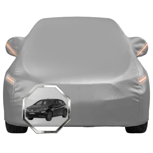 Image of Pivalo Car Cover for Tata Altroz All Model & Years with Mirror Pocket 100% Waterproof Triple Stitched Bottom Elastic Dust, Heat & UV Resistant Full Body Protection (Grey with Highlighter)