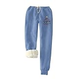 Jogginghose Damen Warme Fleece Sporthosen Winter Thermo Gefütterte Sweatpants Baumwolle Lang Freizeithose Elastische Taille Laufhose mit Taschen Yogahose Casual Sport Leggings Outdoor