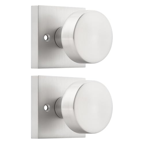 Probrico Brushed Nickel Dummy Door Knobs 2 Pack, Square Door Knobs Interior for Closet, Half Dummy Door Handles, Single Side