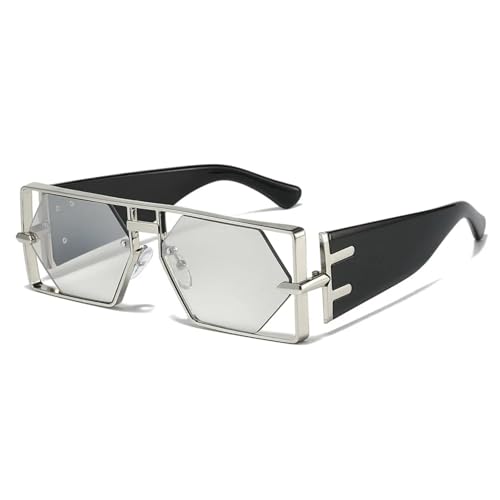 Lunettes de soleil à double pont punk pour femmes avec verres argentés dégradés UV400